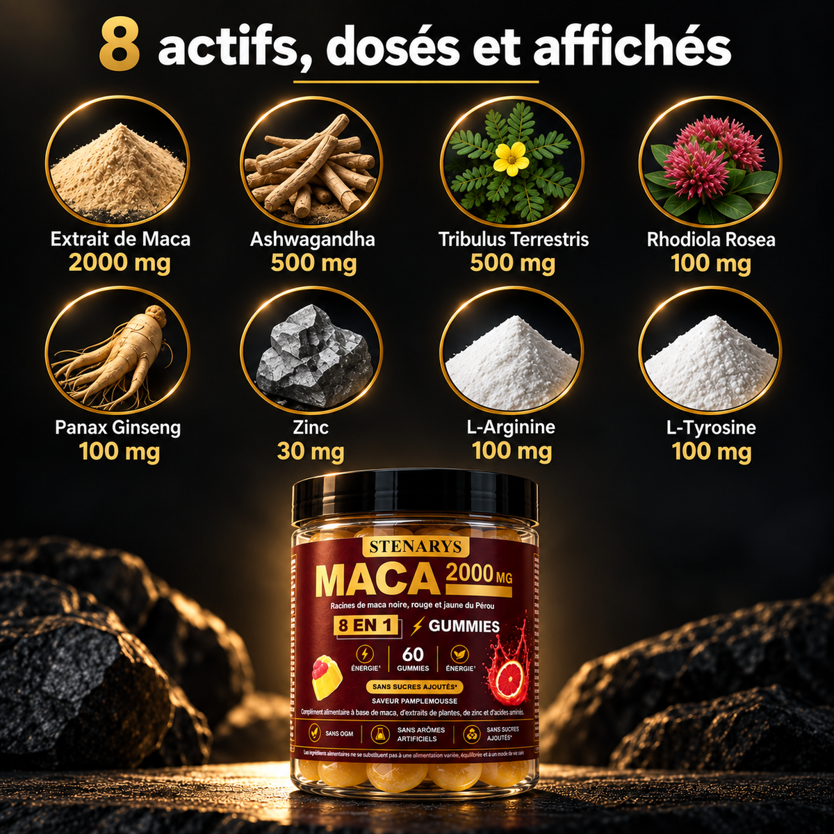 8 actifs dosés