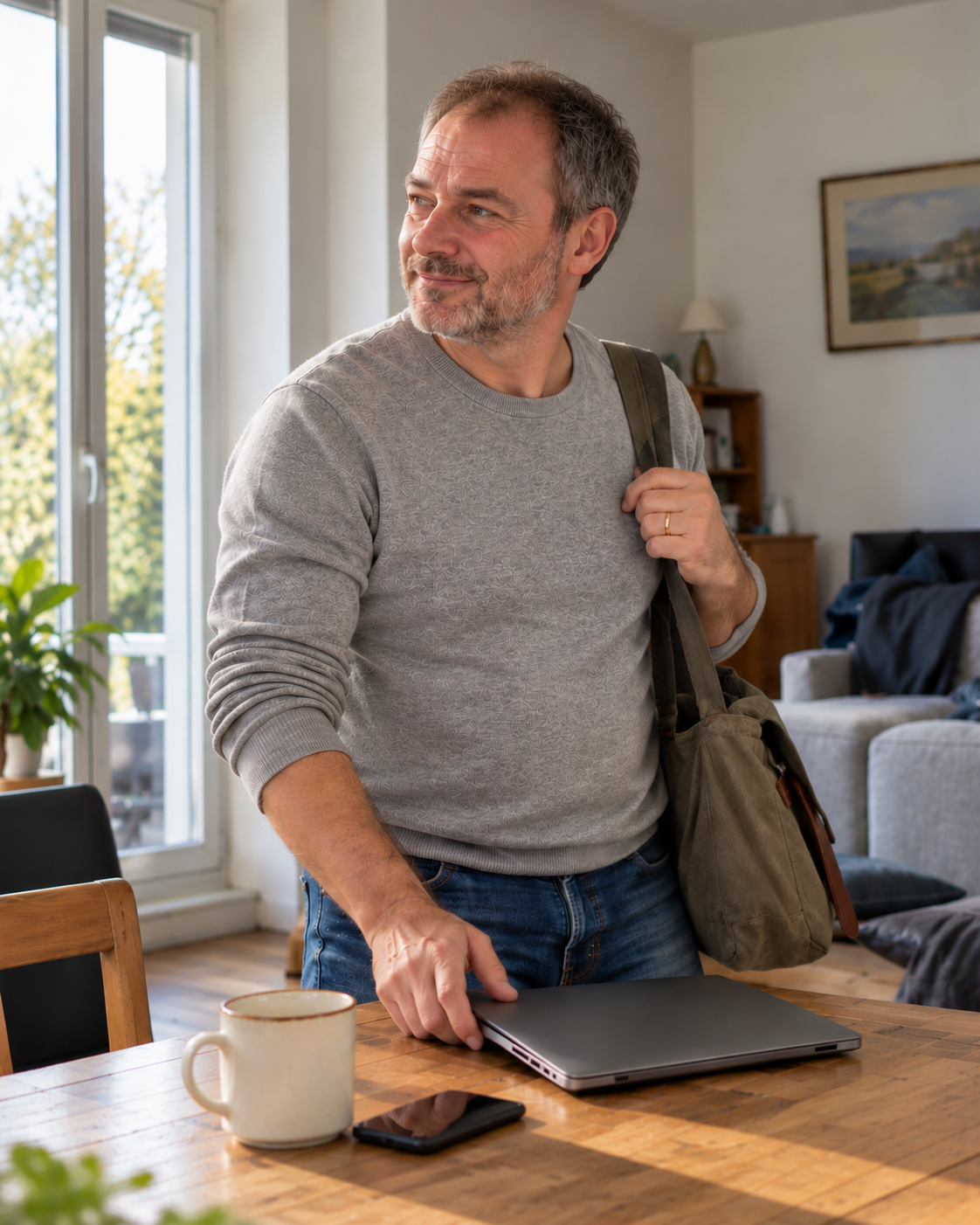 HERO — portrait lifestyle, homme 40–55 ans, lumière naturelle — portrait 4:5